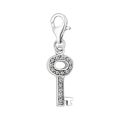 Image of Quiges 925 Sterling Silver White Cubic Zirconia 3D Key Lobster Clasp Charm Clip on Pendant