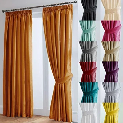 Image of John Aird Luxury Faux Silk Fully Lined Pencil Pleat Curtains With Matching Tie Backs (Orange, 117cm Width x 183cm Drop (46&quot;x 72&quot;)