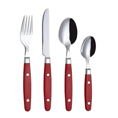 Image of EXZACT Cutlery Set 24pcs Stainless Steel with Rivet Craft Handles/Retro Style Flatware 6 x Dinner Forks, DinnerKnives, Table Spoons, Tea Spoons Serves (Red)
