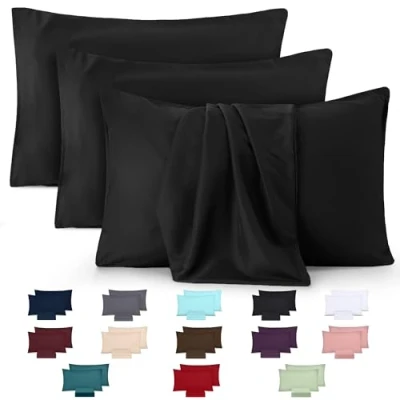 Image of Utopia Bedding Pillow Cases 4 Pack Standard Size 50x75 cm 100% Brushed Microfiber Pillowcases with Envelope Closure Wrinkle, Fade, Stain Resistant Black