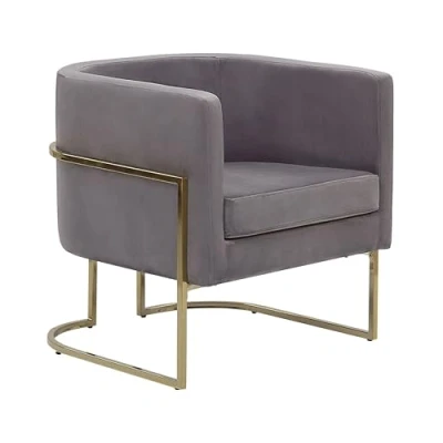 Image of Beliani Modern Glam Round Back Armchair Decorative Grey Velvet Golden Frame Sirkka