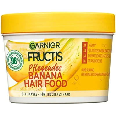 Image of Garnier Hair Mask, Nourishing Banana Food, Hairfood Moisturising 3 in 1 for Dry Hair, Nourishes and Gives More Smoothness, Fructis, 390 ml