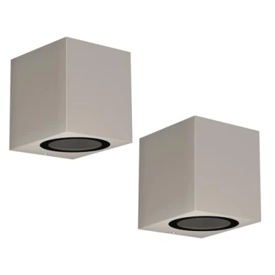 Image of ledscom.de 2 x Wall Light ALSE for Outdoors, IP54, Downlight, Grey matt, Angular, 1x GU10 max. 35W