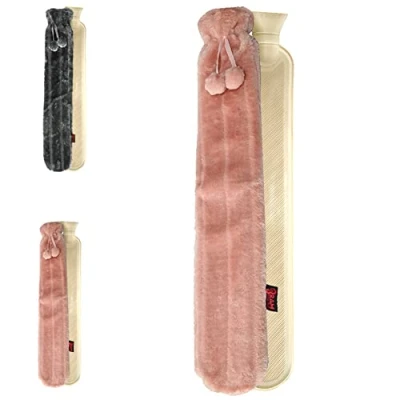 Image of Ram®Extra Long Lilac Hot Water Bottle with Faux Fur Cosy Cover Extra Covered a Made from Super Soft 72CM Pink
