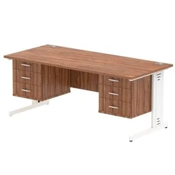 Image of Impulse 1800x800 Desk Walnut White Cable Managed + 2x Fixed Pedestal