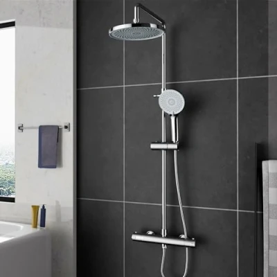 Image of MORADO Thermostatic Shower Mixer Set，Thermostatic System，Adjustable Height Bar Set for Bathroom,Multifunctional Handheld Unit, Set, Chrome,Round Shape