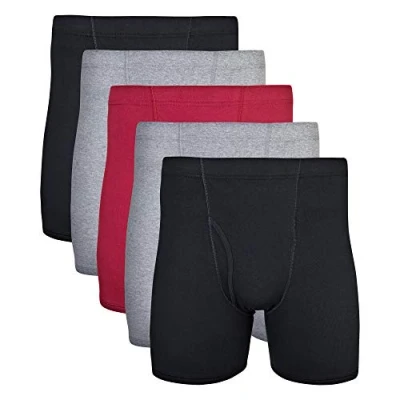 Image of Gildan Men&#039;s Underwear Covered Waistband Boxer Briefs, Multipack, Black/Garnet/Graphite (5 Pack), M (Pack of 5)