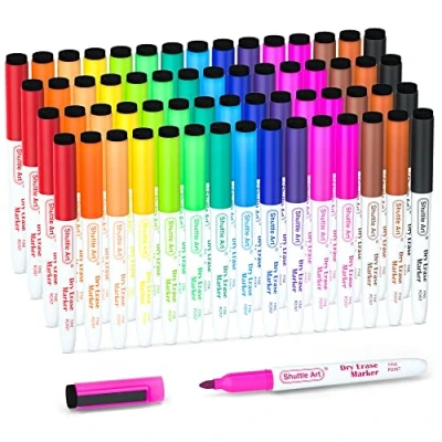 Image of Shuttle Art Whiteboard Markers, 60 Colours Magnetic Pens Fine Tip and Eraser, Dry Wipe White Board for Kids Writing on Whiteboards, Weekly Planner, Glass School Office Home
