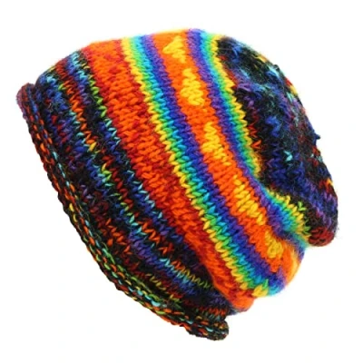 Image of LOUDelephant Hand Knitted Wool Beanie Hat SD Black Rainbow Orange