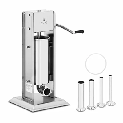 Image of Royal Catering Vertical Sausage Maker Stuffer Machine Filler 5L RCWV (Stainless Steel, Cylinder Height 20cm, Filling Tubes Diameters 16/22/32/38mm)