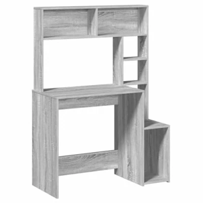 Image of vidaXL Grey Sonoma Desk/Office Table with Shelves Engineered Wood 100x45x140cm Versatile for Home Office Workspace