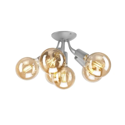 Image of Viggo Multi Arm Semi Flush Ceiling Light Silver, 6x E27