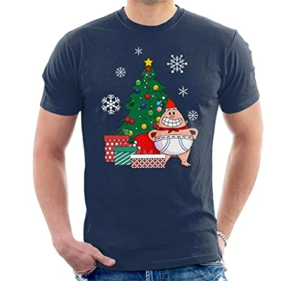 Image of Captain Underpants Around The Christmas Tree Men&#039;s T Shirt Navy Blue