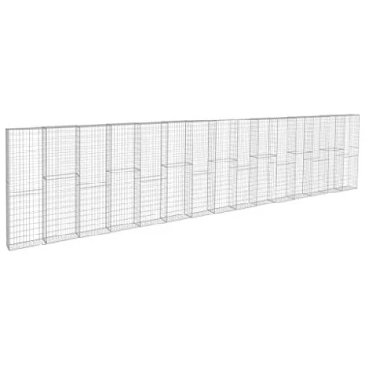 Image of vidaXL Gabion Wall with Covers Galvanised Steel Retaining Versatile Landscape Design Rustproof and Weather Resistant 900x50x200 cm Easy to Assemble Silver