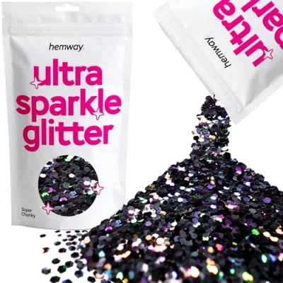 Image of Glitter Black Holographic Ultra Sparkle Sequins Nail Face Festival Christmas Halloween Makeup Super Chunky 100g / 3.5oz