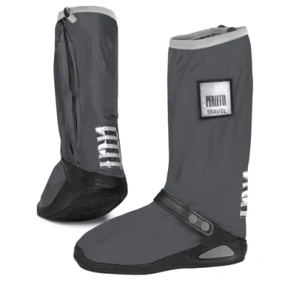 Image of PERLETTI Waterproof Shoe Covers with Reinforced Sole Men Women Reusable Slipper Protector Overshoes Rain Snow PVC Anti Mud, grey, 40/42 EU