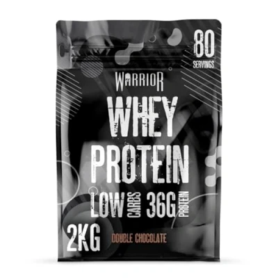 Image of Warrior Whey Protein Powder Up to 36g* of Per Shake Low Sugar, and Carbs GMP Certified (Double Chocolate, 2kg)