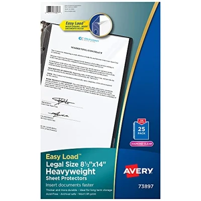 Image of Avery Diamond Clear Heavyweight Sheet Protectors, Holds 8.5&quot; x 14&quot; Sheets, Legal Size, Easy Load, 25ct (73897)
