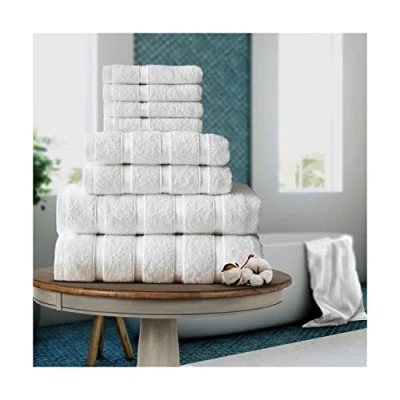 Image of FAIRWAYUK 8 Piece Towels Bale Set for Bathroom, Ultra Soft Premium Quality Water Absorbent Towel Gift Sets, 100% Egyptian Cotton, 4x Face 2x Hand Bath Towels, White