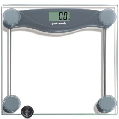 Image of Paul Russells Digital Bathroom Scales, Bath Body Weight, Weighing Scale for Fitness with High Precision Sensors, Accurate Weight Machine Humans (st/lb/kg) 28X28cm150KG Wide Platform Grey