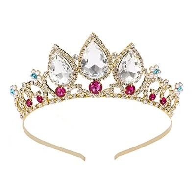 Image of Girls Princess Tangled Crystal Rhinestone Cosplay Tiara Headband Crown For Prom Halloween Birthday Costume Party(Gold)