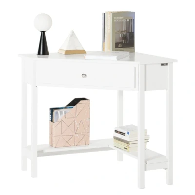 Image of Sobuy White Wood Triangle Computer Corner Table with Drawer, FWT31 W