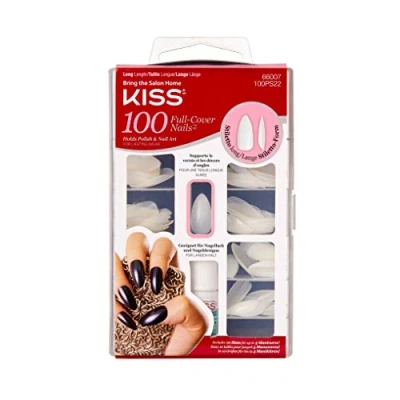 Image of KISS 100 Full Cover Manicure Kit, Long Length Stiletto Fake Nails, Longer Lasting, 10 Sizes with Maximum Speed Nail Glue