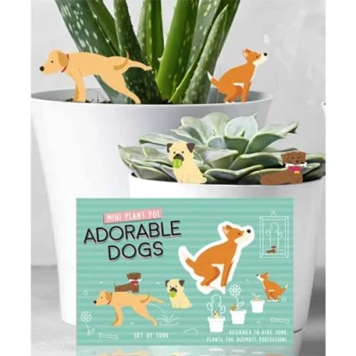 Image of Set of 4 Mini Plant Pot Dogs Novelty Pant Garden Decorations Indoor Gift Idea