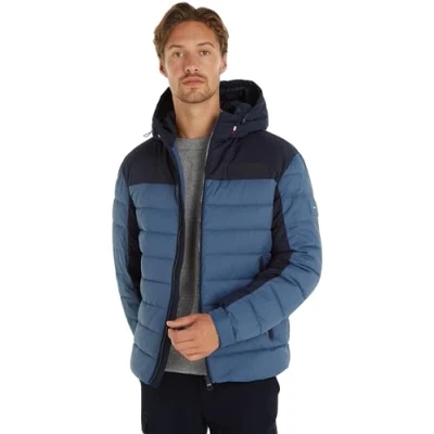 Image of Tommy Hilfiger Men&#039;s Puffer Jacket with Hood, Blue (Aegean Sea), XS