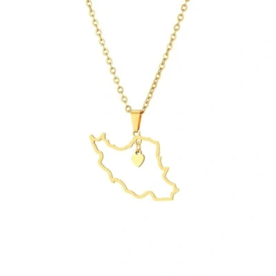 Image of TDNEKMCA Iran Flag Map Necklace Pendant With 50Cm Chain Heart Hollow Charm Ethnic Country Maps Dangle For Women Men Patriotic Jewelry Trendy Party Gift,Yellow,50Cm