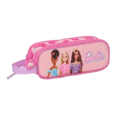 Image of Safta Barbie Love Double Pencil Case for Children, Children&#039;s Case, Ideal School Aged Comfortable and Versatile, Quality Resistance, 21 x 6 8 cm, Pink, Estándar,
