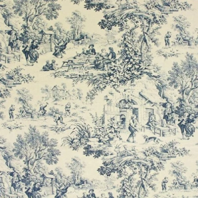Image of Toile de Jouy Steel Blue — Sold by The Meter from 0.5 m to sew Throws and Blankets