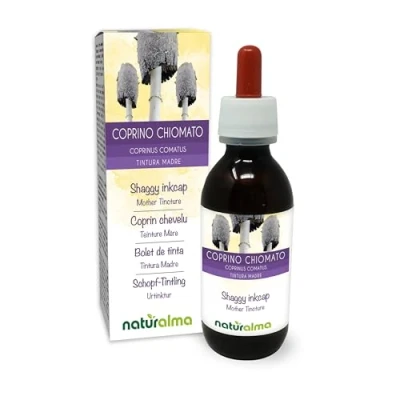 Image of Shaggy inkcap or Mane (Coprinus comatus) Fungus Mushroom Alcohol Free Mother Tincture Naturalma Liquid Extract Drops 120 ml Food Supplement Vegan