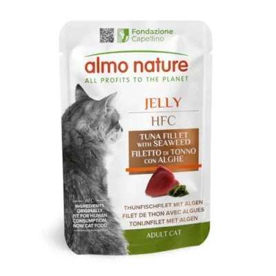Image of almo nature HFC Cuisine Wet Cat Food Pouch Tuna Fillet &amp; Seaweed (Pack of 24 x55g)