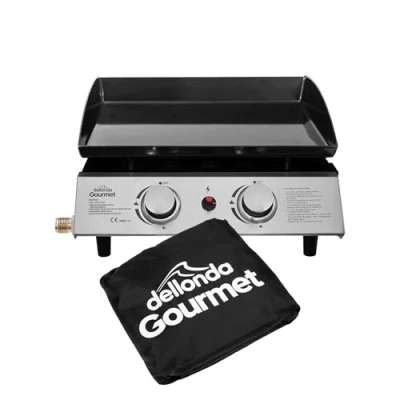 Image of Dellonda 2 Burner Portable Gas Plancha 5kW BBQ Griddle, Includes PVC Cover, Stainless Steel DG232
