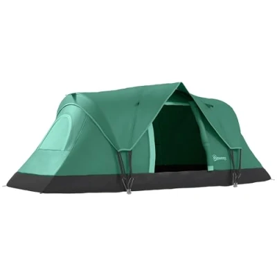 Image of Outsunny 5 6 Man Dome Camping Tent Hiking Shelter UV Protection 3000mm Water Resistant Tunnel Dark Green