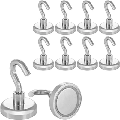 Image of POPPSTAR 10 Pieces Magnet Hook (Clamping Force 36 kg, Diameter 32 mm) Super Strong Magnets