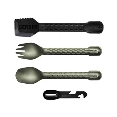 Image of Gerber Gear ComplEAT Camping Utensils Set for Outdoor Cooking, Cutlery with Fork, Spoon, Tongs, Spatula and Multi Functional Tool, Flat Sage