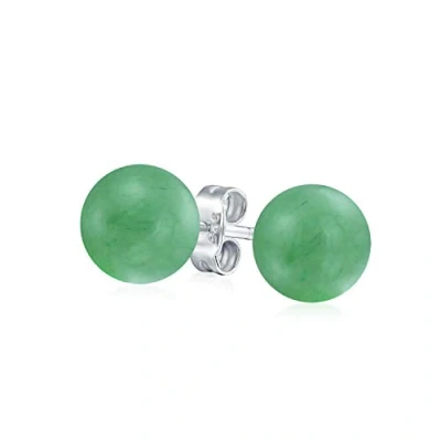 Image of Simple Dyed Gemstone Green Aventurine Round Ball Stud Earrings For Women .925 Sterling Silver 10MM