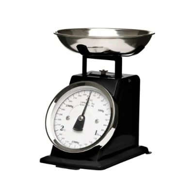 Image of Premier Housewares Retro Style Kitchen Scale with Stainless Steel Bowl, 3 kg Matt Black, H16 x W17 D14cm