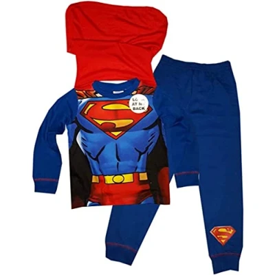 Image of DC Comics Boys Superman Pyjamas with Detachable Cape, Superhero Novelty for Kids Age 7 8 Years Blue