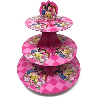 Image of AEX 3 Tier Cake Stand Cardboard Birthday Cupcake Stands For Afternoon Tea Biodegradable Round Food Fruit Dessert Display Holder Beautiful Snow White