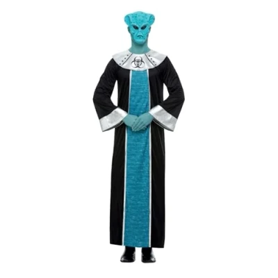 Image of Smiffys Alien Lord Collection, Blue with Robe &amp; EVA Mask, Halloween Space Fancy Dress, Dress Up Costumes