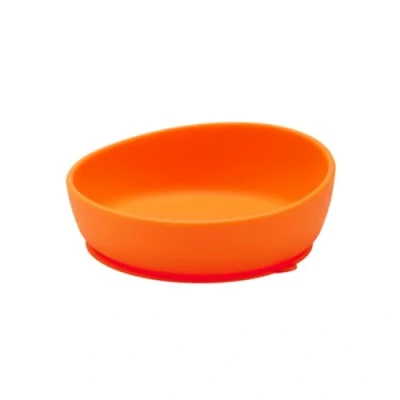 Image of Doidy Silicone Baby Bowl Soft Pliable Suction Bowls for Weaning Non Slip Feeding Slanted High Side Design Use from 6+ Months to Toddler (Orange)