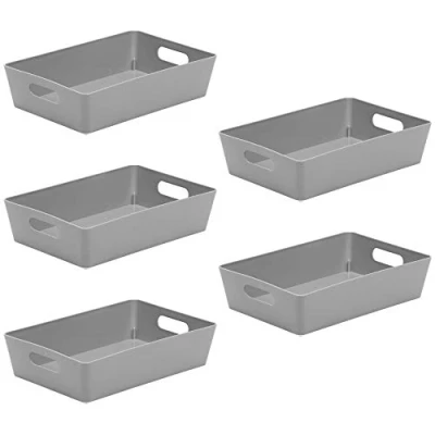 Image of Wham Bam 4.01 Cool Grey Plastic Studio Storage Baskets Office Home &amp; Kitchen Tidy Organiser 25.5 x 17 6cm (5 Baskets)