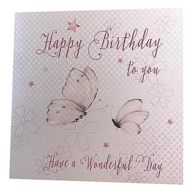 Image of WHITE COTTON CARDS Butterflies Happy Handmade Birthday Card, WB72,16cm x 16cm