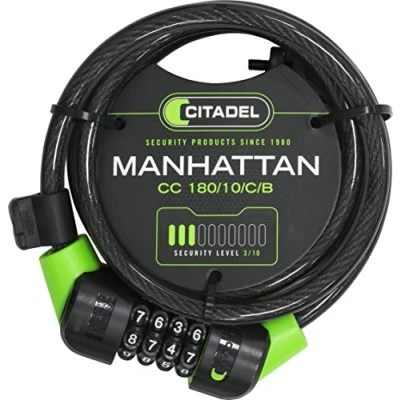 Image of Citadel Manhattan Cable Bike Lock 180cm/10mm, Bicycle Combo Lock, Self Coiling with Settable Code