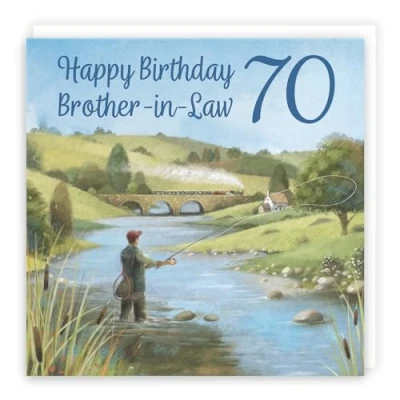 Image of Hunts England 70th Brother in Law Fly Fishing Birthday Card Milo&#039;s Gallery Age 70 Sport Fun For Year Old Fan Seventy