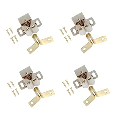 Image of TERF® Heavy Duty Double Roller Catch Latch Electro Brass Furniture Lock including Fixing Screw for Cabinet Kitchen Bathroom Cupboards Wardrobes Drawer Door Pack of 4