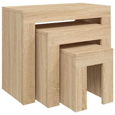 Image of vidaXL 3x Nesting Coffee Tables Sonoma Oak Engineered Wood Versatile for Bedroom, Living Room, Office Easy Assembly Space Saving Modern Style